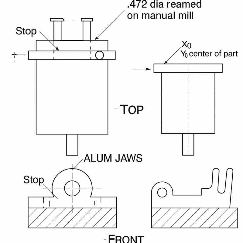 Round flange — reamed bore in aluminum jaws — CAD rendering