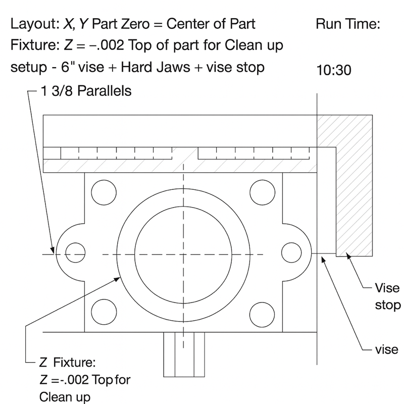 Round flange — 6" vise w/ hard jaws (10:30 run time) — CAD rendering