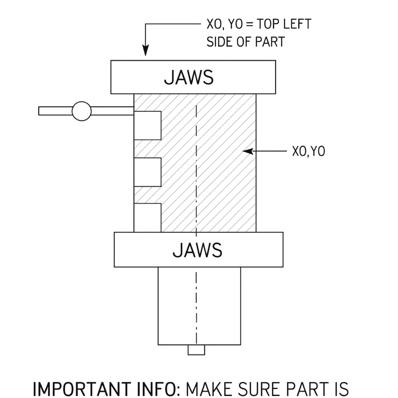 Vise w/ jaws — center part along Y axis — CAD rendering