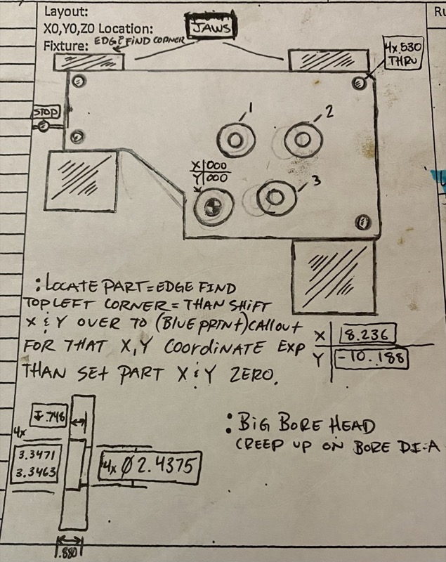 Edge-find part zero — big bore head, three bores — original