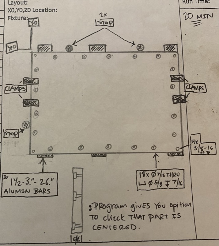 Large plate fixture — 18 holes, clamps, 20 min run — original